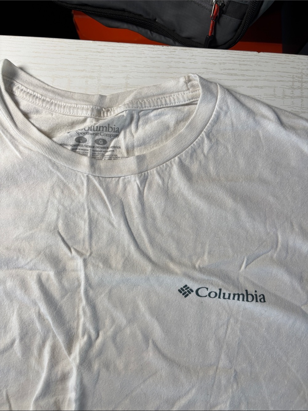 Columbia Men's White Crew Neck T-Shirt with Small Black Logo